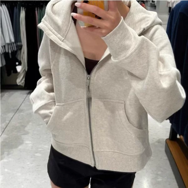 Loose-fit full-zip sweatshirt Scuba women's casual sports zip-up hooded cardigan jacket with fleece lining yoga wear micro-fleece