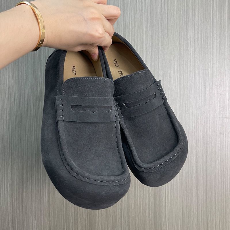 Aumentar la altura de los zapatos de base gruesa, Old Money Wind, retro cuero de veludo, zapatos casuales Muller para hombres, zapatos de viaje para hombres, zapatos Lefour para hombres.