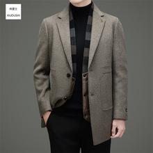 男士羊毛羊绒双面呢大衣中年西装领冬季保暖鹅绒内胆毛呢外套男装