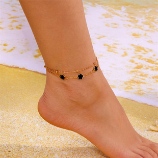European and American Cross-border Amazon Clover Flower Double-layer Anklet Female Niche High-end Fashion Lucky Beach suit
