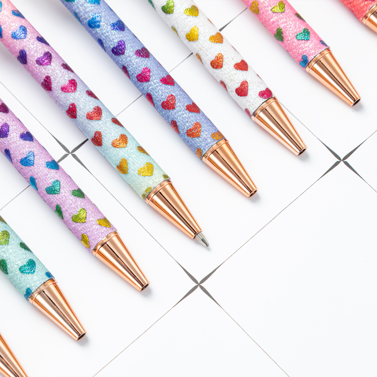 Polvo de oro prensa bolígrafo al por mayor estudiante chica prensa pluma de cuero logotipo imprimible pluma de polvo de brillo de metal