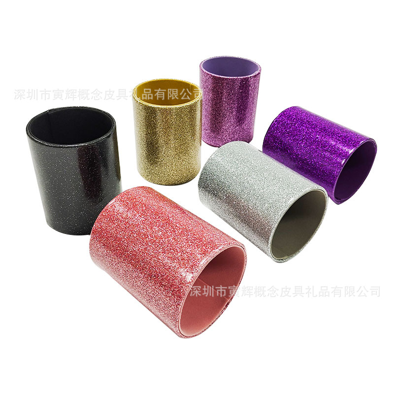 En stock suministro Amazon multicolor brillo pu almacenamiento pluma titular pluma cubo cuero creativo maquillaje cepillo