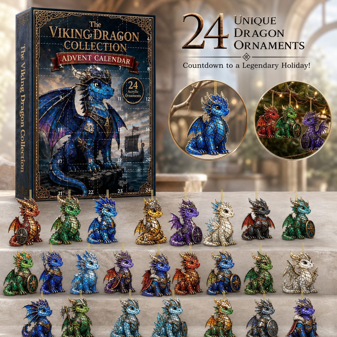 Cross-border Dragon-Shaped Ornament Christmas Countdown Blind Box Calendar 24 Styles Viking Dragon Home Holiday Decorations
