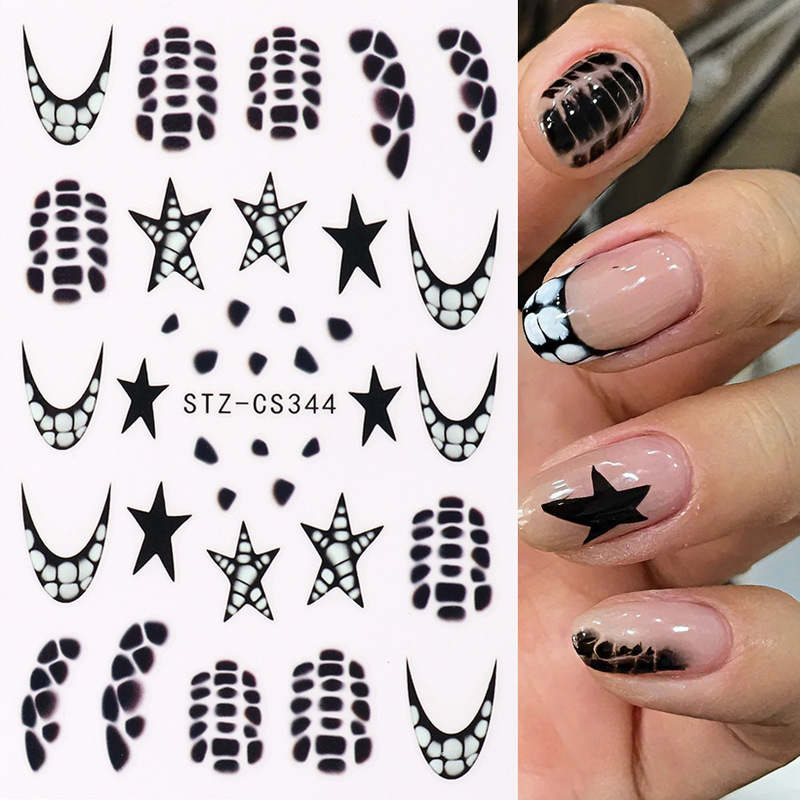 Cross-Border New Nail Art Stickers Sweet Cool Spicy Girl Style Black Gradient Crocodile Pattern Scale Pattern Star Adhesive Nail Stickers Cross-Border New Nail Art Stickers Sweet Cool Spicy Girl Style Black Gradient Crocodile Pattern Scale Pattern Star Adhesive Nail Stickers
