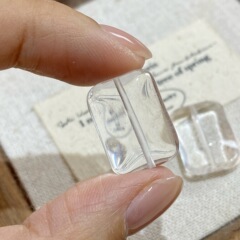 天然白水晶无事牌方块方牌 竖通孔雕刻件 diy手串手链配件配饰