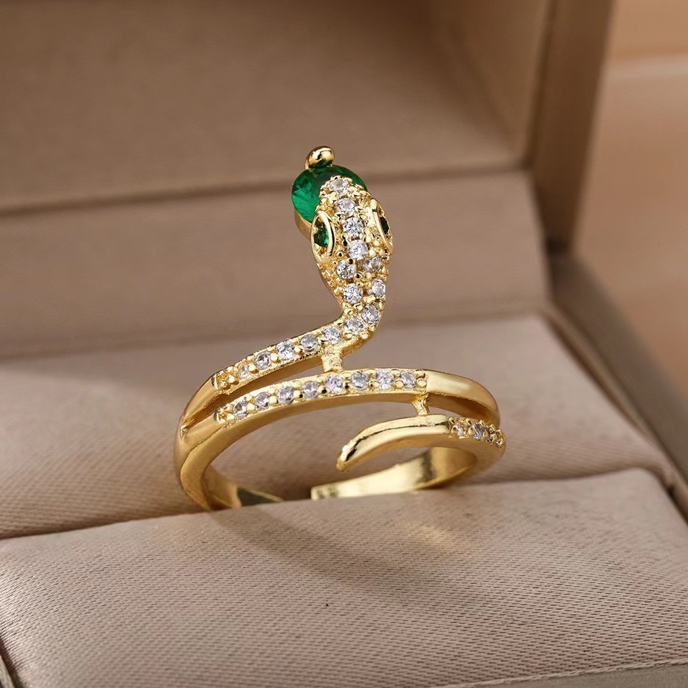 Ig Style Snake Copper Inlay Zircon Open Ring display picture 4