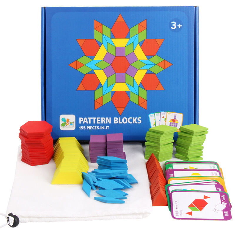 155 piezas de forma puzzle de madera para niños iluminación cognitiva de color emparejamiento de juguetes creativos en caja