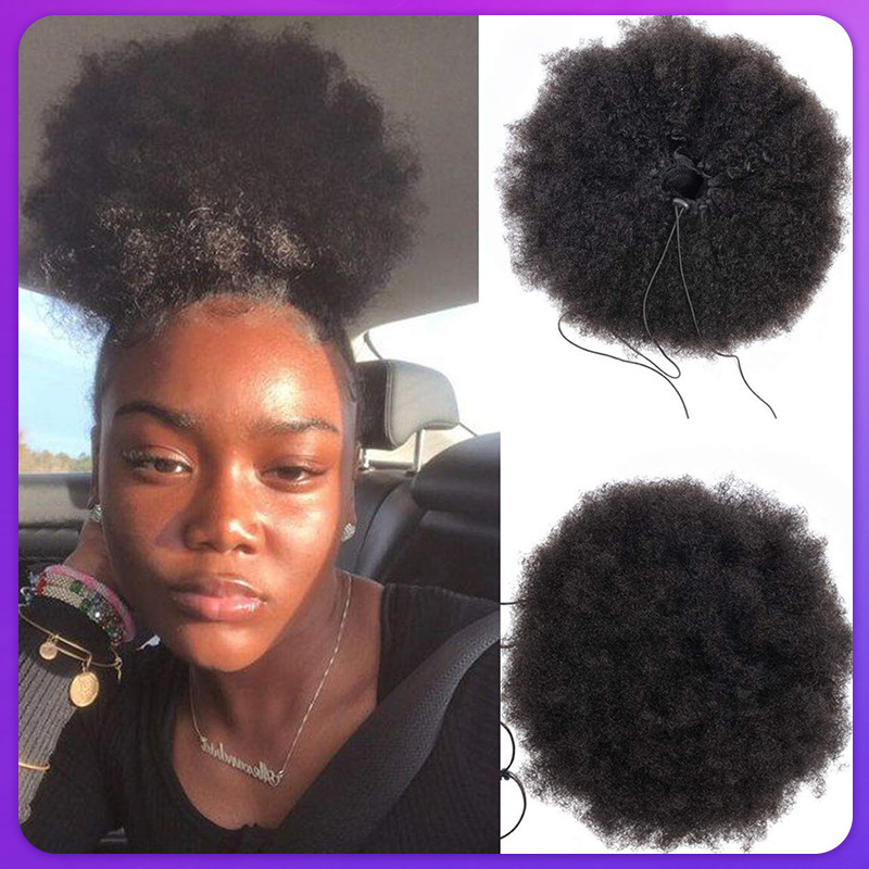 Cross-Border Real Human Hair Wig Afro Puff Drawstring Ponytail with Hair Drawstring for a Fluffy Ponytail Cross-Border Real Human Hair Wig Afro Puff Drawstring Ponytail with Hair Drawstring for a Fluffy Ponytail