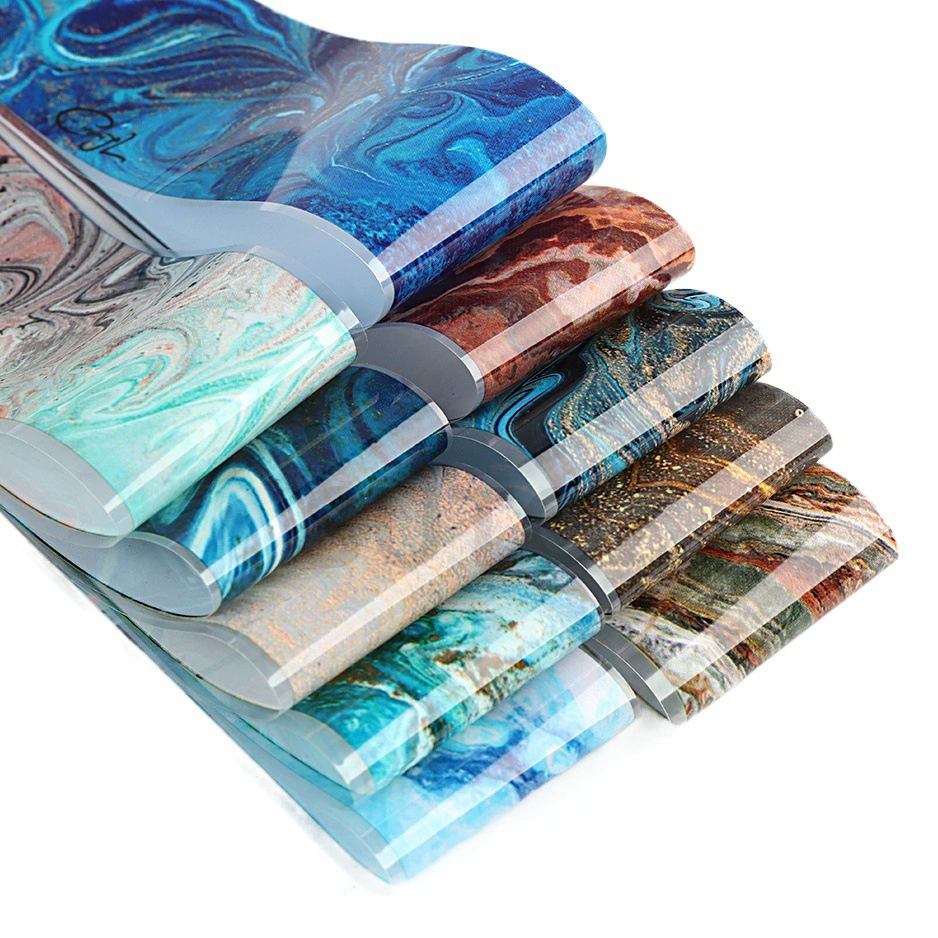 2023 дизайн ногтей звездное небо бумага передача Цзиндийский мраморный узор Цветущий цвет в коробке 10 производителей прямой гвоздь