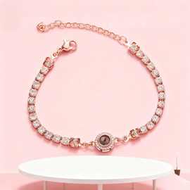 跨境热销100种语言我爱你微镶锆石投影手链时尚简约手饰图片定 制