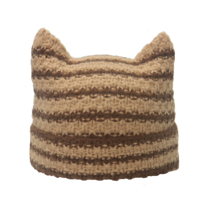 Acrylic Material Cat Pattern Winter Season Women's Cartoon Style Cute Cat Eaveless Wool Cap