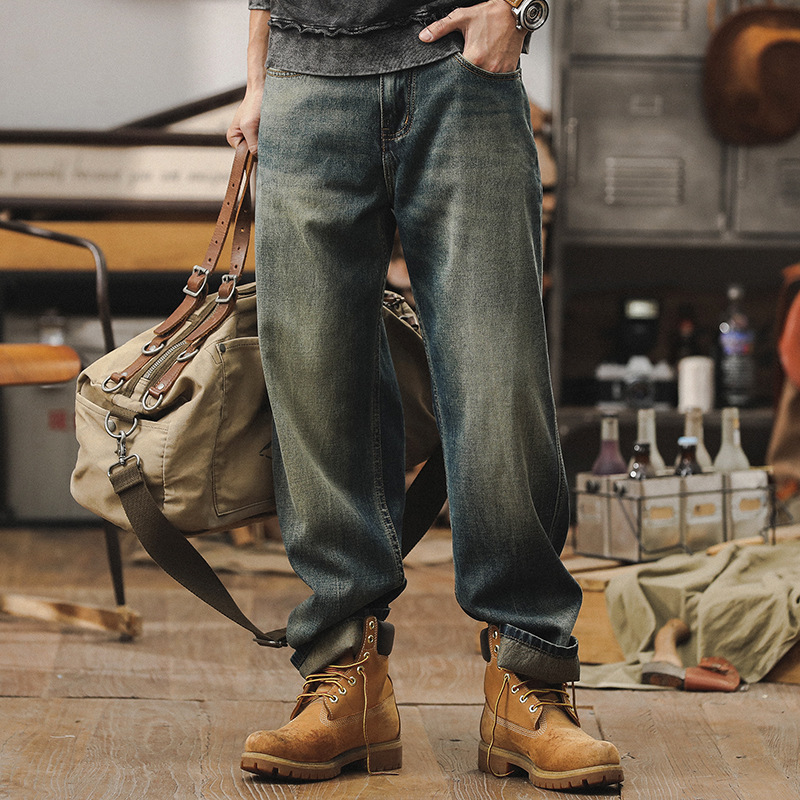 Jay Leno Lyocell Jeans Men's Straight High-end Trendy Brand Loose Wide-leg Pants Retro Washed Men's Casual Pants