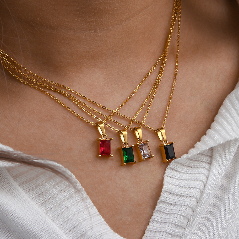 Glam Square Stainless Steel Necklace Plating Zircon Stainless Steel Necklaces