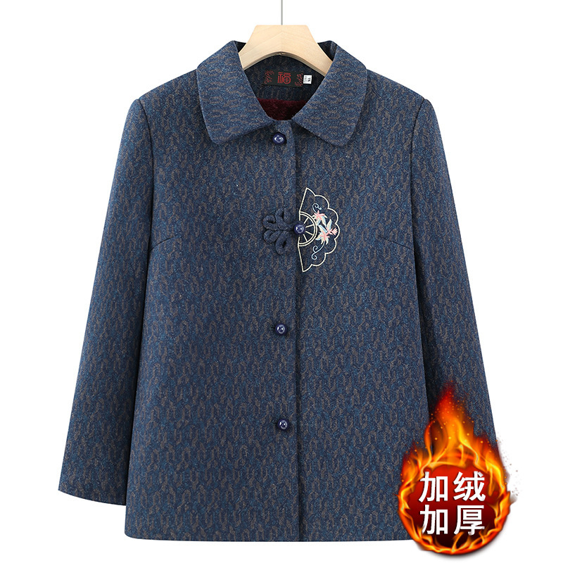 奶奶外套新款中老年加绒加厚气质时尚衣服妈妈翻领上衣老太太外套|undefined