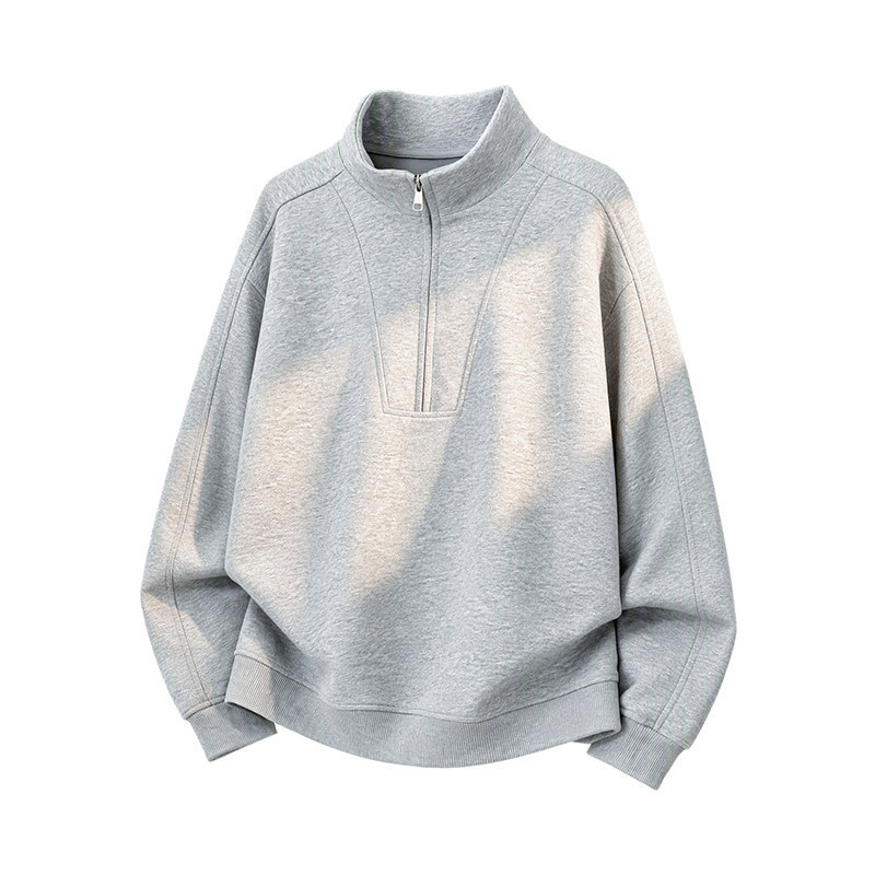 2026 Fall/Winter New Men's American Style Heavyweight Deconstructed Half-Zip Stand Collar Sweatshirt 400G Chinese Cotton Pullover Plus Size Trendy 2026 Fall/Winter New Men's American Style Heavyweight Deconstructed Half-Zip Stand Collar Sweatshirt 400G Chinese Cotton Pullover Plus Size Trendy