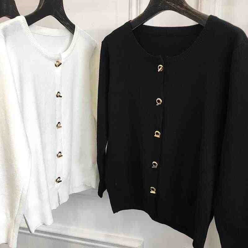 Knitted French-Style Cardigan for Women, New Autumn and Winter Round-Neck Sweater Jacket Outerwear