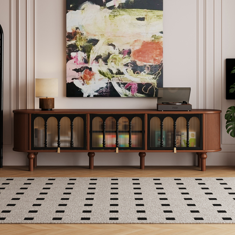 French-Style Retro Solid Wood Tv Cabinet for Living Room 2025 New American-Style Floor Cabinet with Vintage Storage and Integrated Cabinet