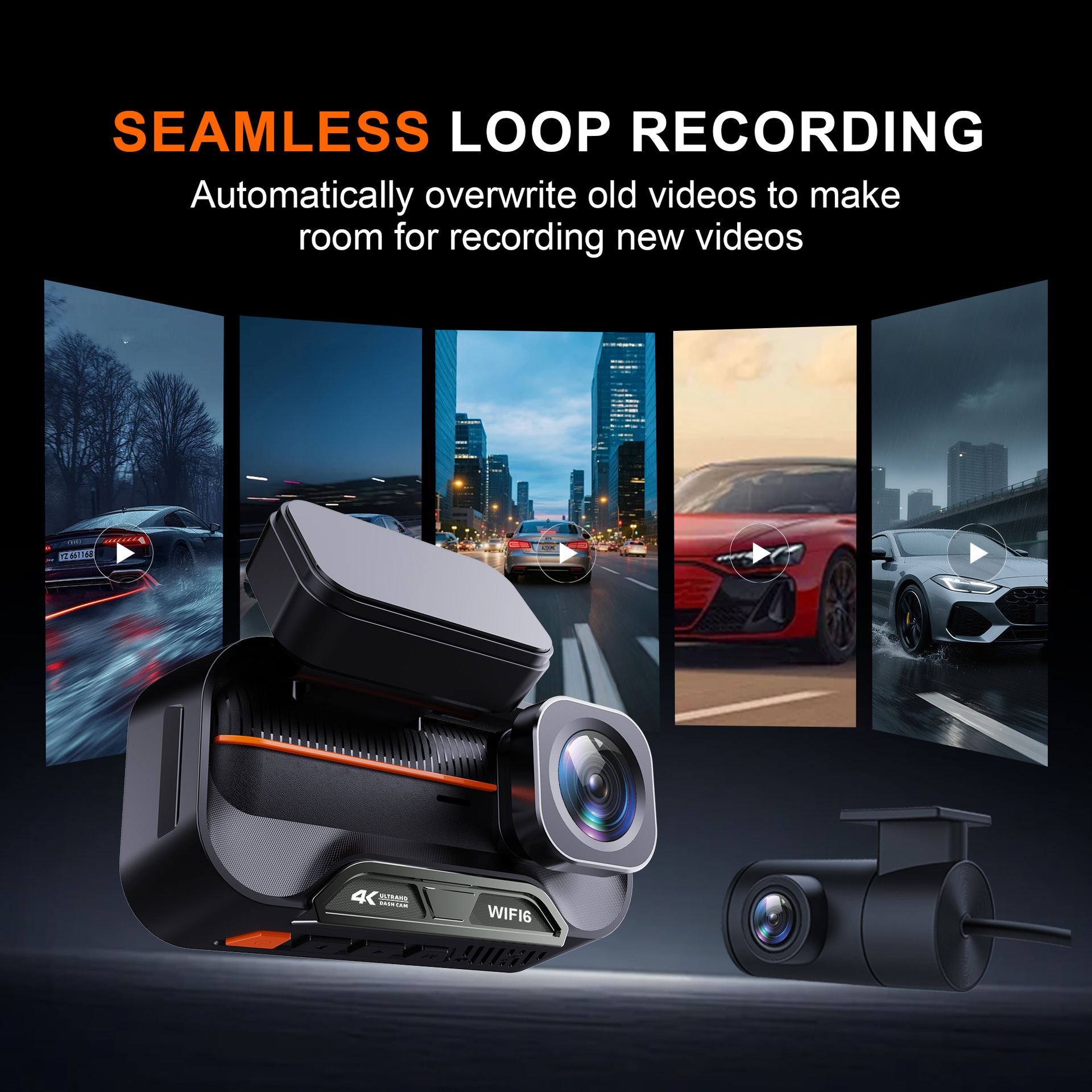 Cross-border 4K front and rear dual-recording dashcam WiFi6 mobile app connected car video recorder for foreign trade