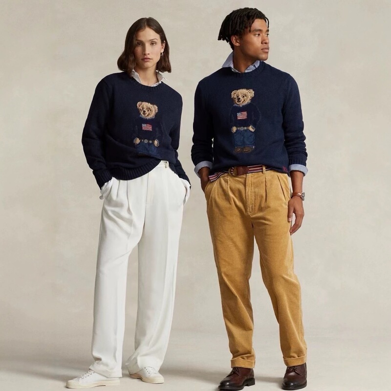 Cross-Border High-Quality Qr Code Scannable R-L Pure Cotton Heavy-Duty Cartoon Popular Bear Autumn and Winter Sweater for Women 2026 Collection