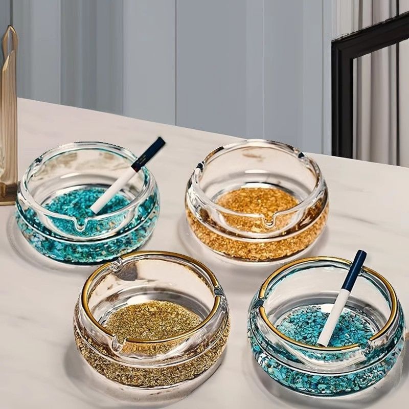 New Chinese Style Gold-Rimmed Ashtray Accessible Luxury Home Living Room Office Club Hotel High-End Gold Foil Turquoise Ashtray