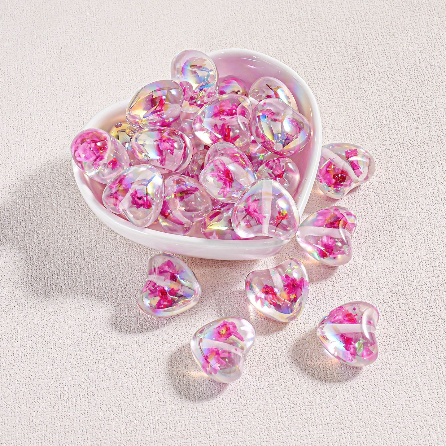 Cuentas Transparentes en Forma de Corazón con Flores Secas, Cuentas Sueltas de Opal con Brillantina Fina para Manualidades, Accesorios para Cadenas de Teléfono, Piezas Pequeñas image 13