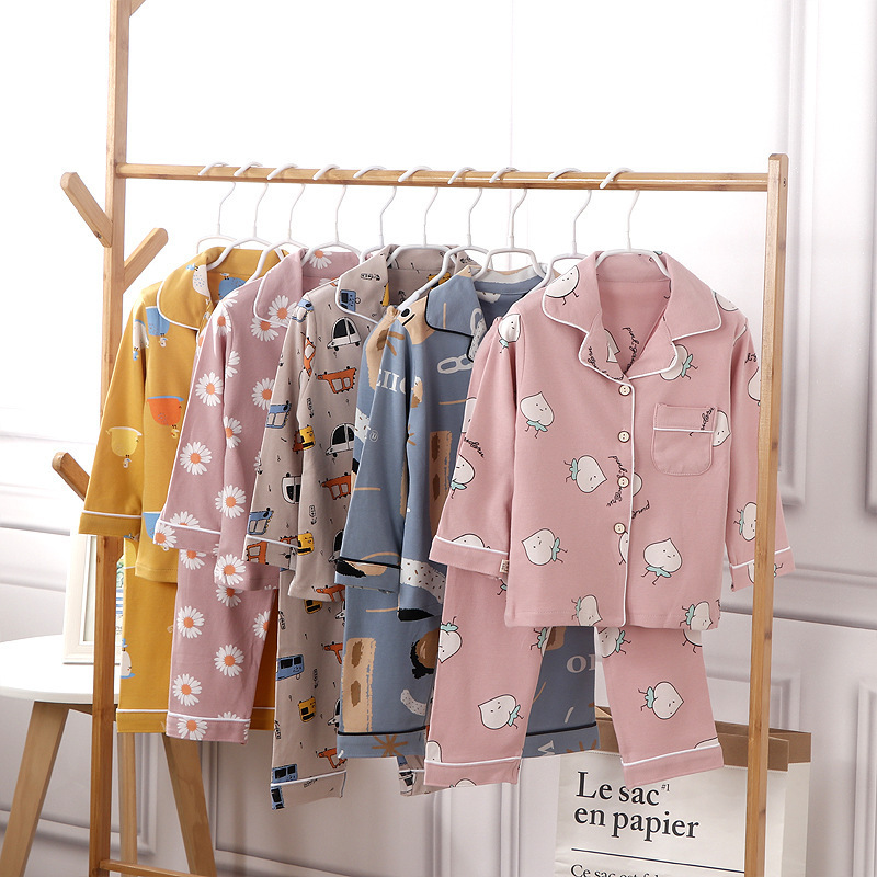 2025新款儿童春秋纯棉家居服中童睡衣睡裤套装大童对开休闲两件套