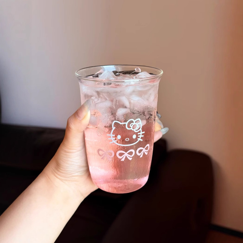 原创设计HelloKitty玻璃杯高颜值ins风可爱卡通水杯耐热拿铁杯子|undefined