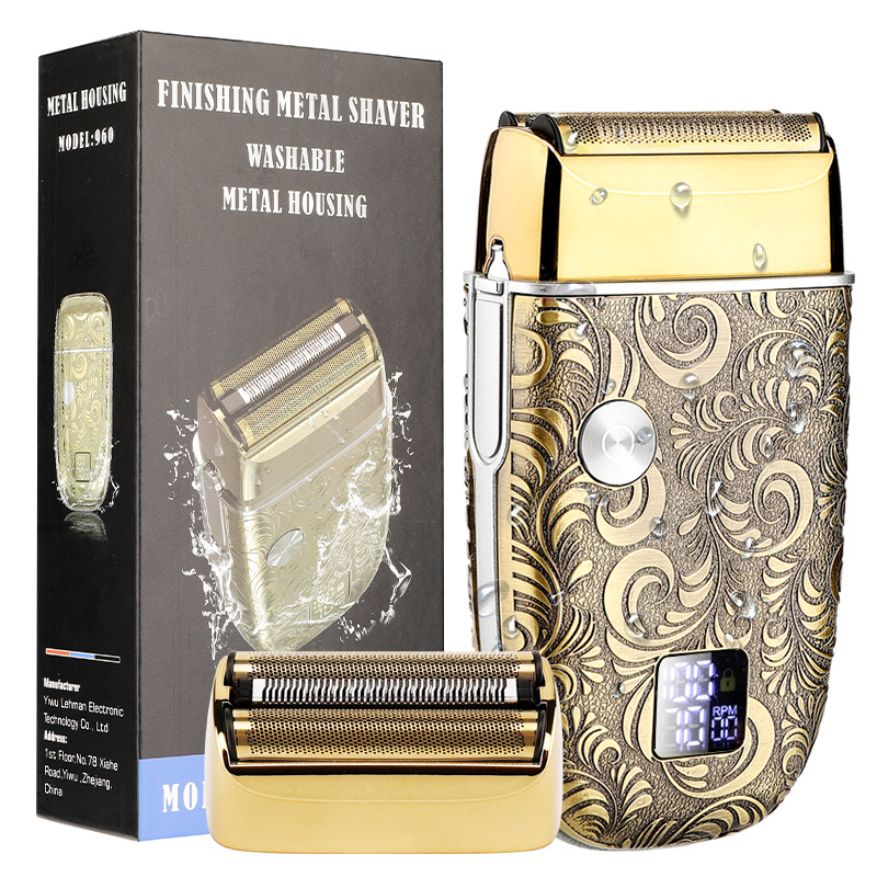 Reciprocante 3-cuchillo neto eléctrico recargable máquina de afeitar lavable de metal de los hombres de afeitar peluquería hogar cabeza calva