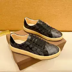 European Station 2024 New Luxury Men's Shoes Printed All-match Casual Shoes High-end Leather Colorblock Breathable Men's Sneakers