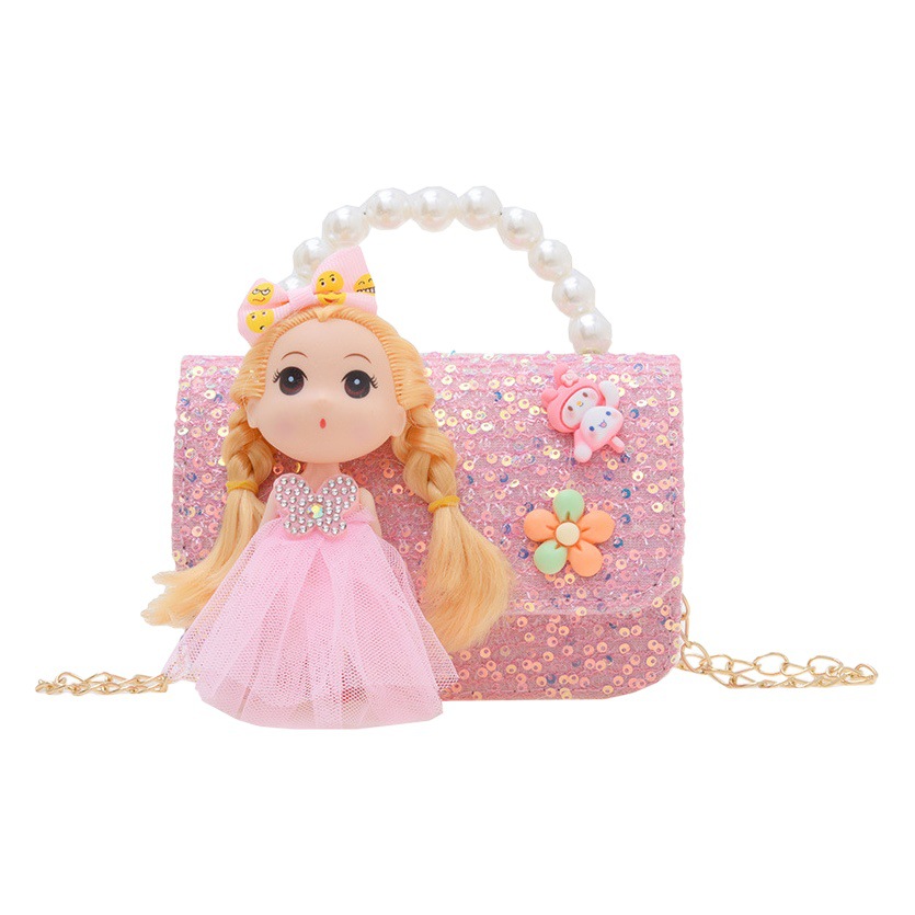 Nuevo bolso de los niños de moda de verano bolsa de mensajero chica perla portátil princesa bolsa Chanel estilo monedero al por mayor