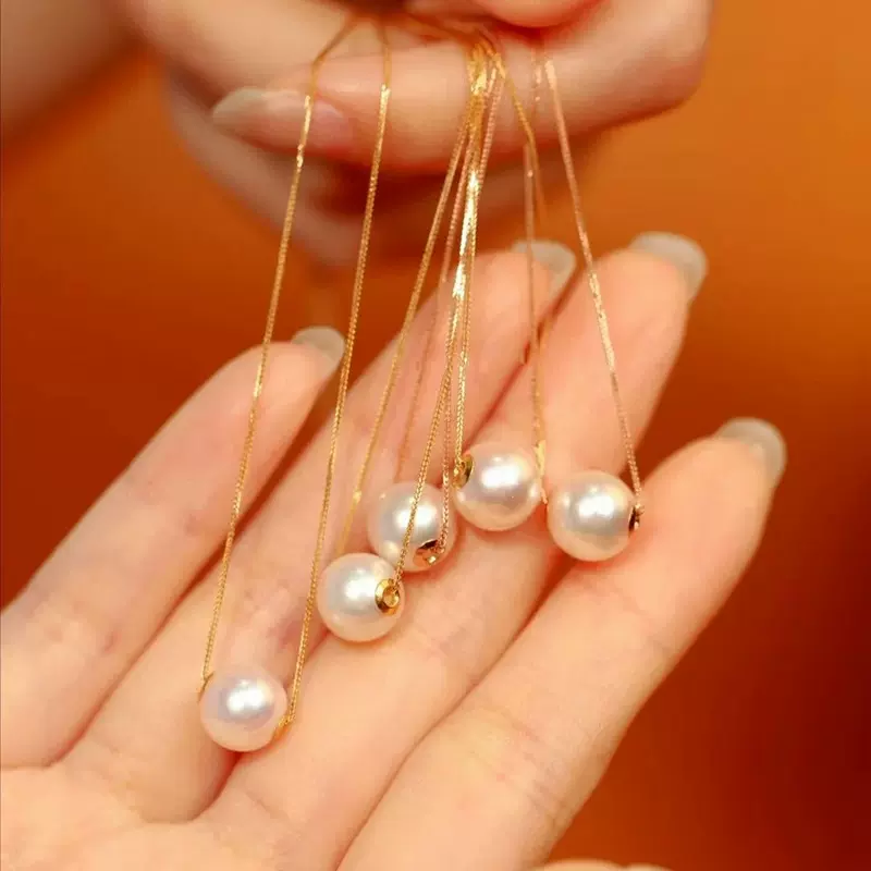 s925纯银单颗路路通项链女百搭高级感通勤强光天然淡水珍珠吊坠夏