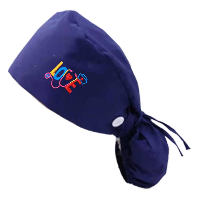 Amazon Operating Room Cotton Solid Color Women's Long Hair Work Hat Turban Hat Chemotherapy Dental Lace-Up Elastic
