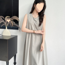 天然棉麻连衣裙夏季圆领简约宽松气质纯色休闲无袖长款背心长裙