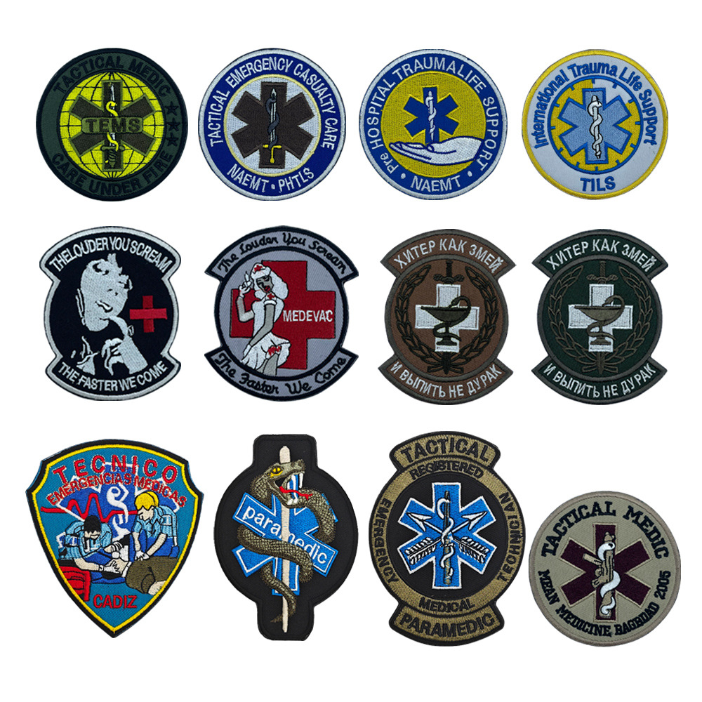 战术医疗徽章急救刺绣士气徽章补丁生命之星红十字EMS TILS布贴