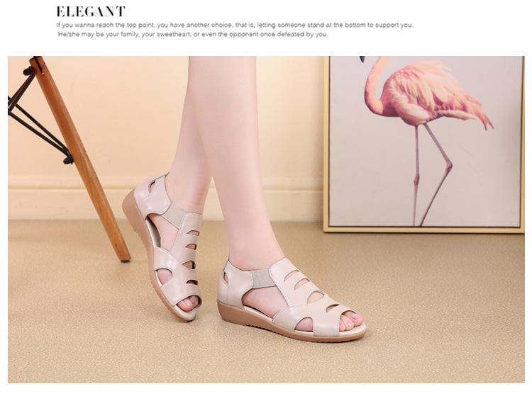 Sandal da thật đế bệt miệng cá mùa hè cho nữ trung niên — màu be chi tiết 10