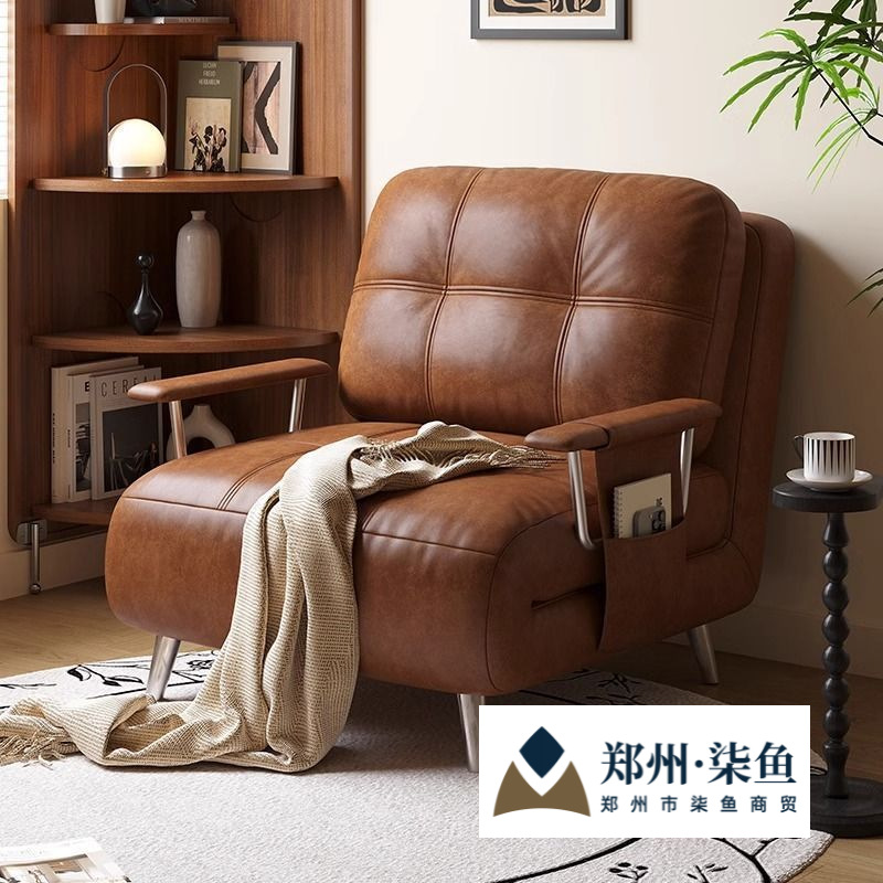 Sofa Bed Single Folding Dual-Purpose Mid-Century Style Small Apartment Retractable Solid Wood Sofa Study Balcony Lunch Break Bed