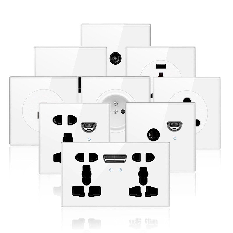 欧式外贸插座86型暗装钢化玻璃面板16A德式法规韩国欧标电源开关