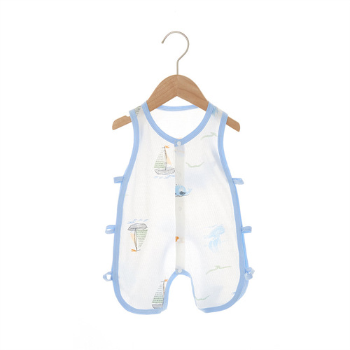 Baby one-piece summer pipa dress ultra-thin pure cotton infant newborn sleeveless lace-up backless top crawling suit