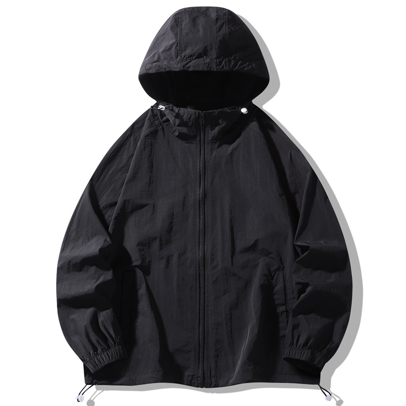Tejido de nylon impermeable, ligero y anti-UV, ropa de piel de pareja, ropa de protección solar con capuzas al aire libre de color sólido