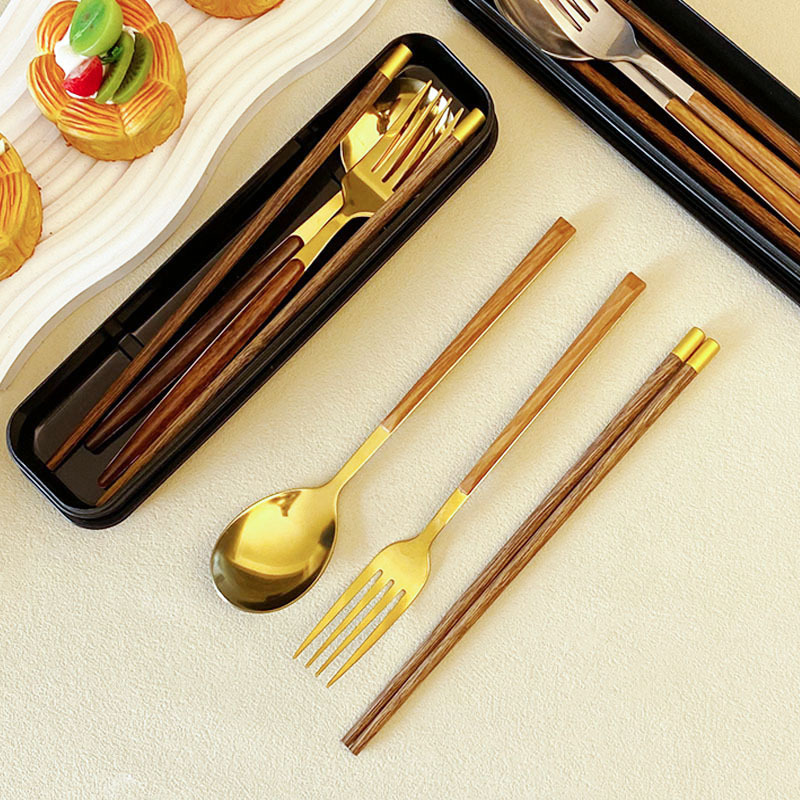 Chopsticks and Spoon Set, One Person, One Chopstick, Portable Tableware, Student Spoon, Fork and Chopsticks Three-Piece Set, Storage Box, Gift Box, Customizable