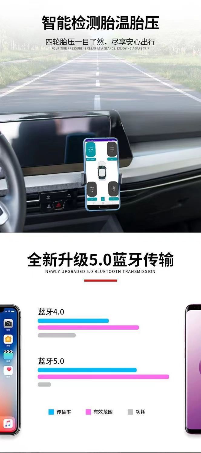 Mobile Phone Bluetooth App Tire Pressure Monitor Car Tricycle Motorcycle Universal High-Precision Bluetooth Tire Pressure System