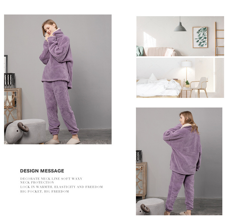 Damer julpyjamas i korallfleece för kvinnor höst- och vinterflanellpyjamas och pyjamasset förtjockade hemkläder för par_voghion.com