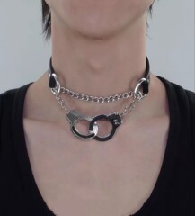 厂家直销时尚女士圆环链条黑皮革项链双层链条O领圈锁骨链choker