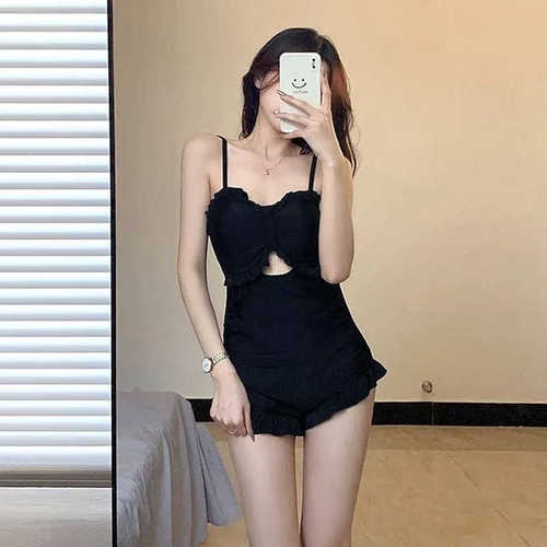 Swimsuit women's one-piece Korean style ins swimsuit professional wholesale ruffled solid color sexy beautiful back slimming holiday