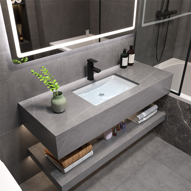 Luz de lujo Rock mesa de baño gabinete combinación inteligente baño casa Baño bajo encimera lavabo