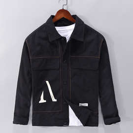 外套一件潮流加里上衣青年代发夹克男装布印花纯棉男秋季黑色8005