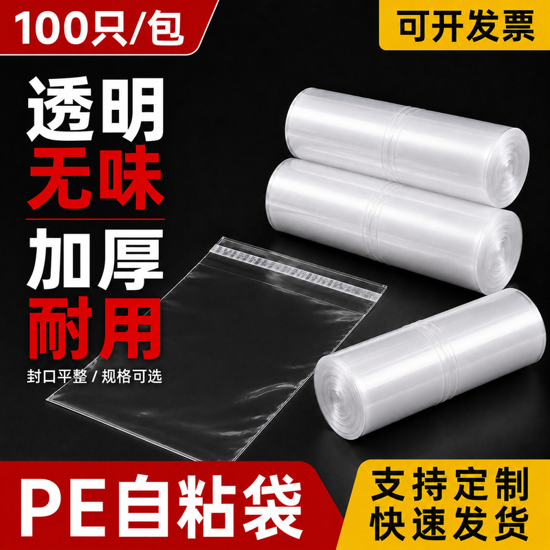 In-stock transparent self-adhesive clothing bags, thickened PE plastic strip packaging storage bags, custom warning labels, wholesale for export In-stock transparent self-adhesive clothing bags, thickened PE plastic strip packaging storage bags, custom warning labels, wholesale for export
