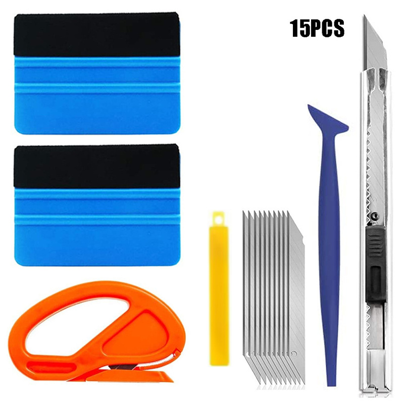 跨境15件套车窗贴膜工具套件毛毡刮刀,可伸缩实用刀和按扣刀片