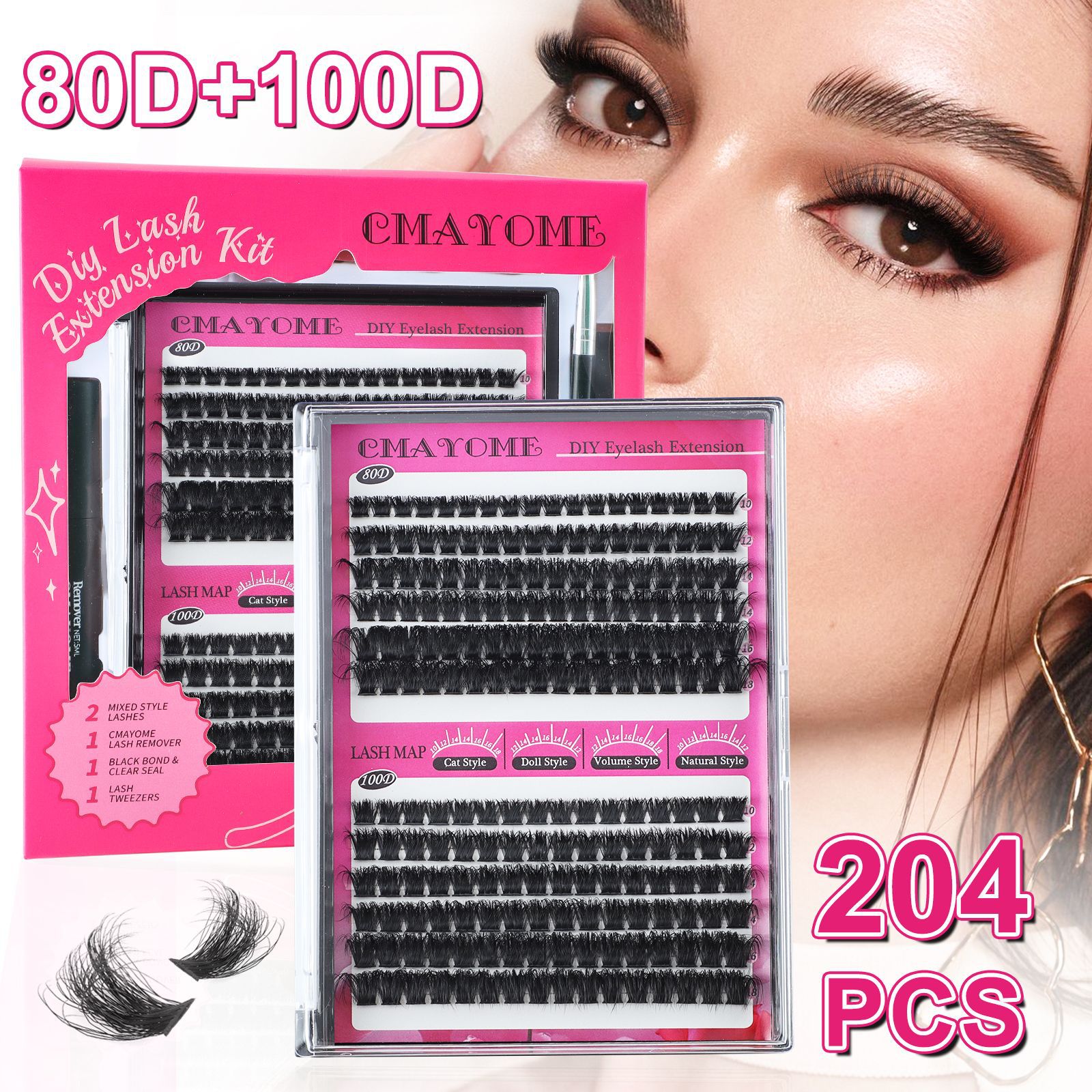 Cross border hot selling 80D100D single cluster false eyelashes set DIY segmented European and American natural thick D curved eyelashes_voghion.com