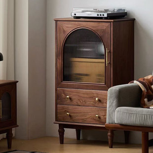 North American Black Walnut Solid Wood Wine Cabinet Bookcase Tv Cabinet Side Cabinet Living Room Home Storage Cabinet Storage Cabinet Display Cabinet